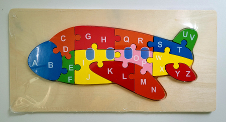 Jocuri Educative - Puzzle din lemn incastru 13 piese alfabet avion