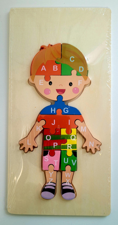 Jucării din lemn - Puzzle din lemn incastru 13 piese alfabet baietel