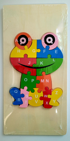 Jocuri Educative - Puzzle din lemn incastru 13 piese alfabet broscuta