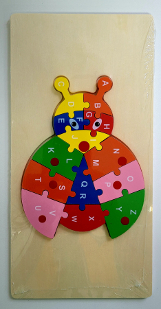 Jocuri Educative - Puzzle din lemn incastru 13 piese alfabet buburuza