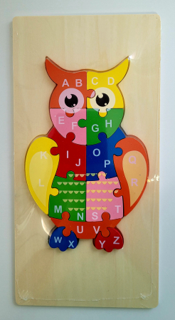 Jocuri Educative - Puzzle din lemn incastru 13 piese alfabet bufnita