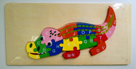Jucării din lemn - Puzzle din lemn incastru 13 piese alfabet crocodil