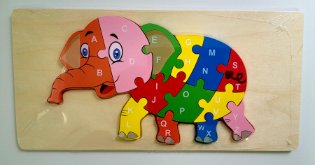 Jocuri Educative - Puzzle din lemn incastru 13 piese alfabet elefant