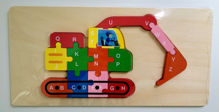 Jocuri Educative - Puzzle din lemn incastru 13 piese alfabet excavator