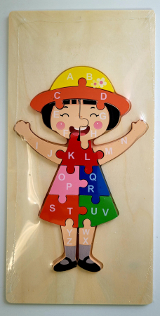Jocuri Educative - Puzzle din lemn incastru 13 piese alfabet fetita