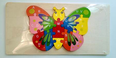 Jocuri Educative - Puzzle din lemn incastru 13 piese alfabet fluture