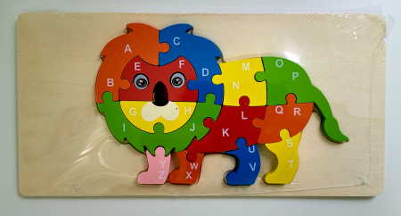 Jucării din lemn - Puzzle din lemn incastru 13 piese alfabet leu