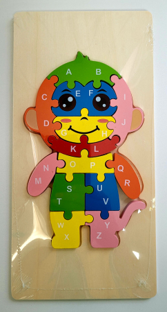 Jocuri Educative - Puzzle din lemn incastru 13 piese alfabet maimuta