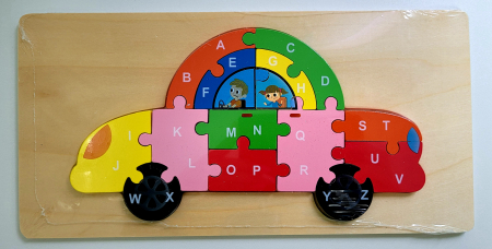 Jocuri Educative - Puzzle din lemn incastru 13 piese alfabet masina
