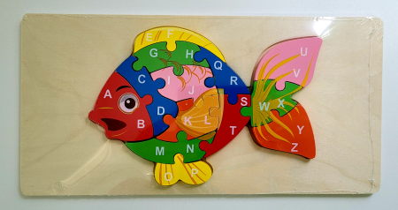 Jocuri Educative - Puzzle din lemn incastru 13 piese alfabet peste