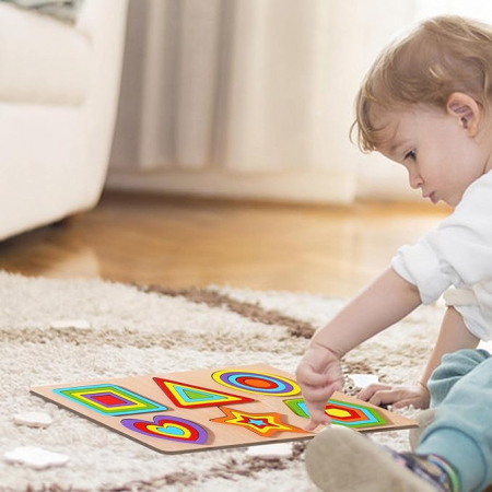 Puzzle din lemn incastru 6 in 1 forme geometrice curcubeu [4]