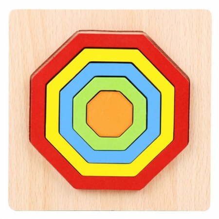 Jocuri Educative - Puzzle din lemn incastru mic octogon curcubeu