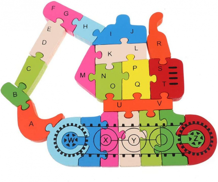 Jocuri Educative - Puzzle EXCAVATOR din lemn, cu piese mari