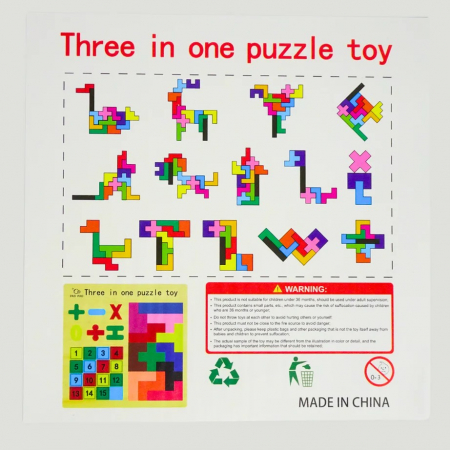 Puzzle incastru din lemn 3 in 1 - numere, operatii matematice, tetris [3]