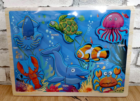 Jucării din lemn - Puzzle incastru din lemn 3D animale marine 2 piese