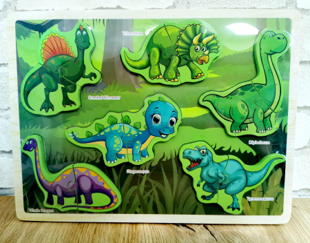 Jocuri Educative - Puzzle incastru din lemn 3D dinozauri 2 piese