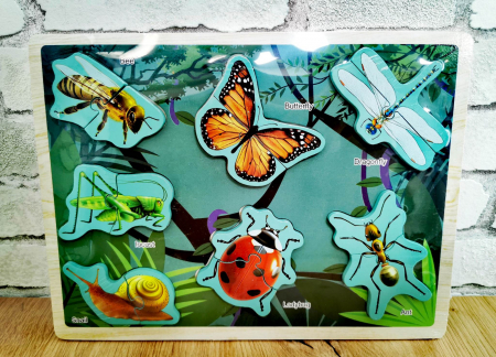 Jucării din lemn - Puzzle incastru din lemn 3D insecte 2 piese