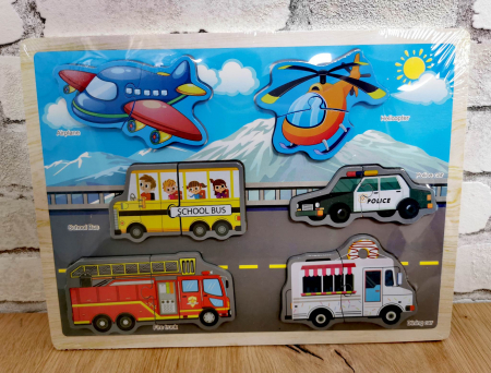 Jocuri Educative - Puzzle incastru din lemn 3D vehicule 2 piese