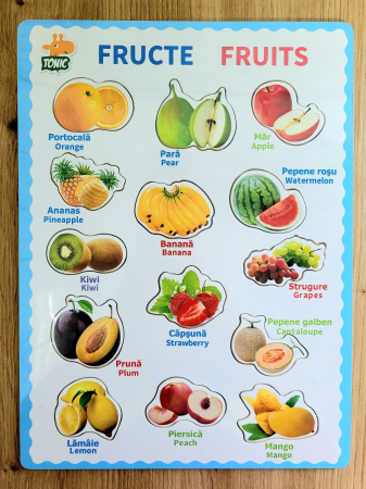 Puzzle incastru din lemn bilingv romana-engleza fructe