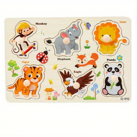 PROMOŢII - Puzzle incastru din lemn cu butoni animale din junglă 7