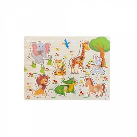 Jocuri Educative - Puzzle incastru din lemn cu butoni animale din junglă 8
