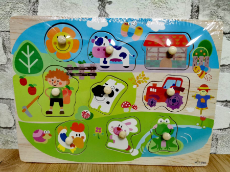 PROMOŢII - Puzzle incastru din lemn cu butoni - FERMA 5