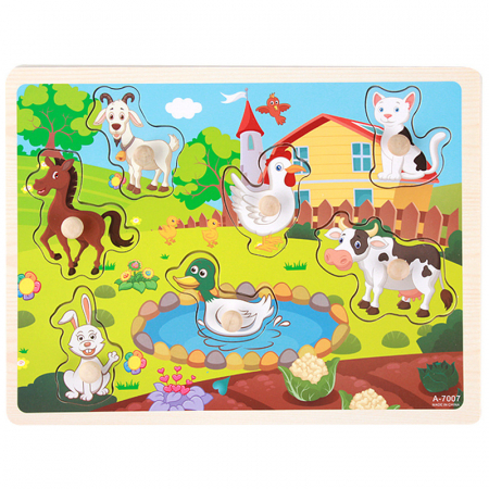 PROMOŢII - Puzzle incastru din lemn cu butoni - FERMA 6
