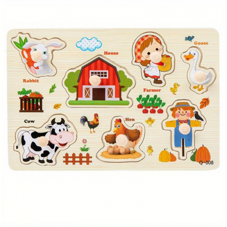 PROMOŢII - Puzzle incastru din lemn cu butoni - FERMA 7