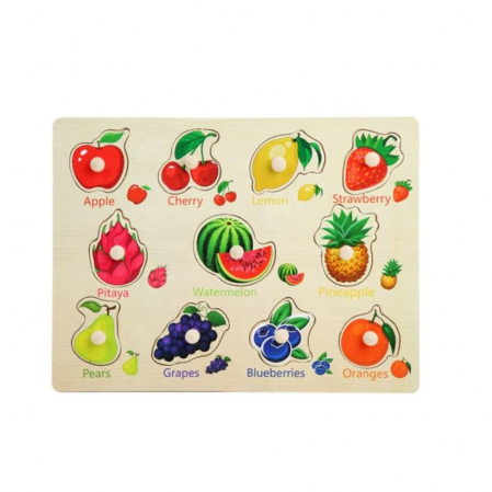 Jocuri Educative - Puzzle incastru din lemn cu butoni - fructe 2