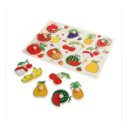 Puzzle incastru din lemn cu butoni - fructe [1]