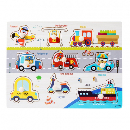 Jocuri Educative - Puzzle incastru din lemn cu butoni - mijloace de transport 7