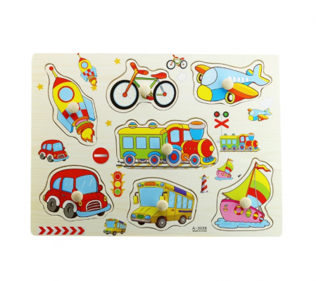 Jocuri Educative - Puzzle incastru din lemn cu butoni - mijloace de transport 8
