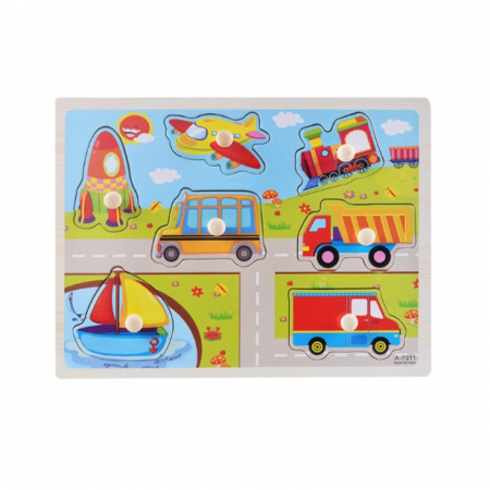 Jocuri Educative - Puzzle incastru din lemn cu butoni vehicule