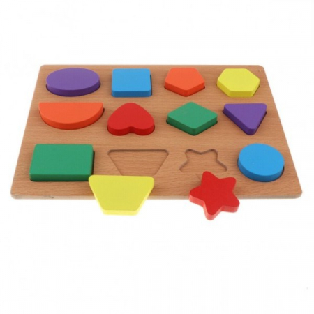 Jocuri Educative - Puzzle incastru din lemn cu forme geometrice în relief