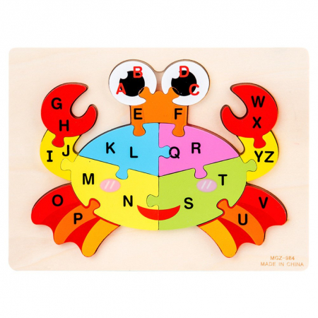 Jucării din lemn - Puzzle incastru din lemn cu litere CRAB