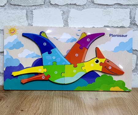 PROMOŢII - Puzzle incastru din lemn cu piese numerotate dinozaur- Pterosaur