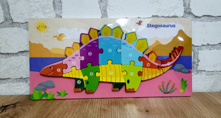 PROMOŢII - Puzzle incastru din lemn cu piese numerotate dinozaur- Stegosaurus