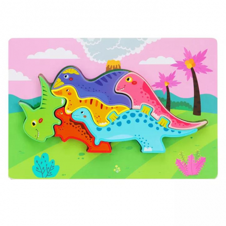 Jucării din lemn - Puzzle incastru din lemn DINOZAURI imbinati