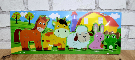 PROMOŢII - Puzzle incastru din lemn in relief ANIMALE DE LA FERMA IN SIR