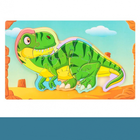 Jucării din lemn - Puzzle incastru din lemn în relief dinozaur 13 piese
