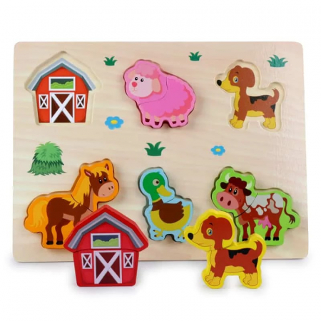 Jucării din lemn - Puzzle incastru din lemn in relief ferma