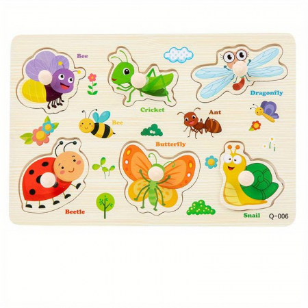 PROMOŢII - Puzzle incastru din lemn insecte cu butoni
