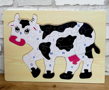 Jocuri Educative - Puzzle incastru din lemn litere mari de tipar vaca