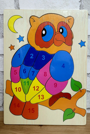 Jocuri Educative - Puzzle incastru din lemn numere bufnita