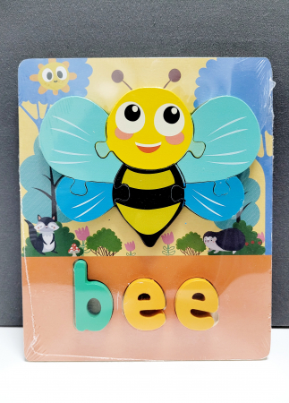 PROMOŢII - Puzzle incastru în relief din lemn ALBINA cu denumire in engleza