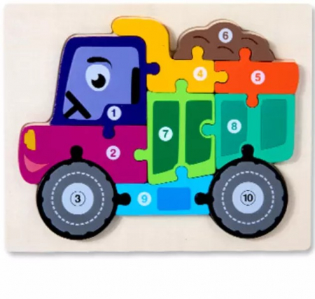 Jocuri Educative - Puzzle incastru în relief din lemn CAMION cu numere