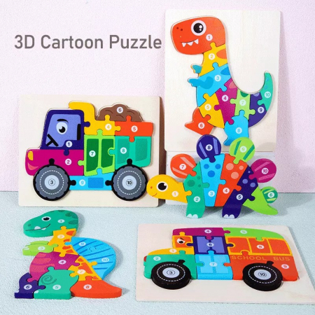 Puzzle incastru în relief din lemn CAMION cu numere [1]