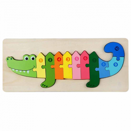 Jocuri Educative - Puzzle incastru în relief din lemn CROCODIL cu numere 2