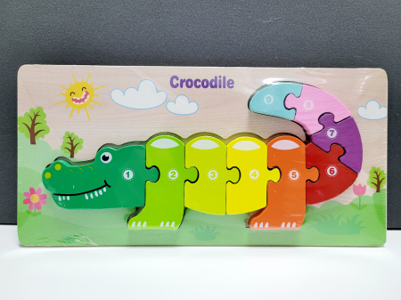 Jucării din lemn - Puzzle incastru în relief din lemn CROCODIL cu numere 3
