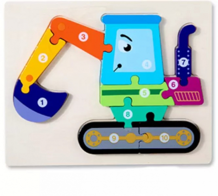 Jocuri Educative - Puzzle incastru în relief din lemn EXCAVATOR cu numere